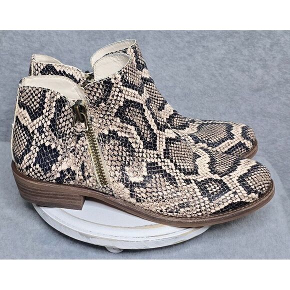 Women's Snakeskin Booties Size 10, Gianni Bini‎ black / white Brown, EUC - Picture 1 of 7